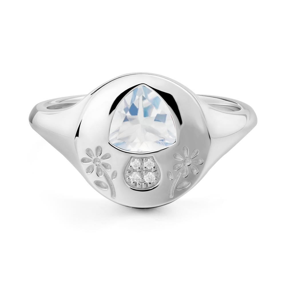 Trillion Cut Moonstone Signet Ring - LUO Jewelry #metal_18k white gold