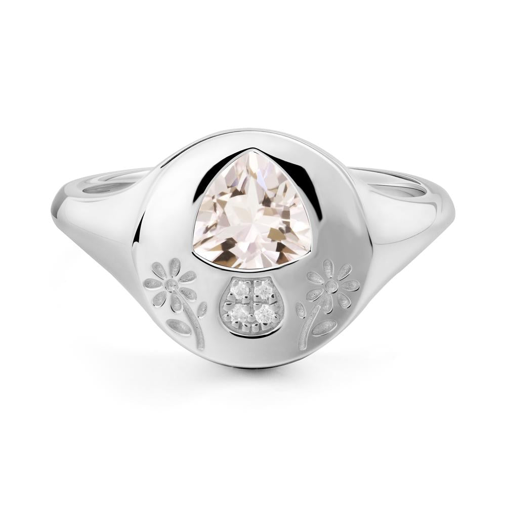 Trillion Cut Morganite Signet Ring - LUO Jewelry #metal_14k white gold