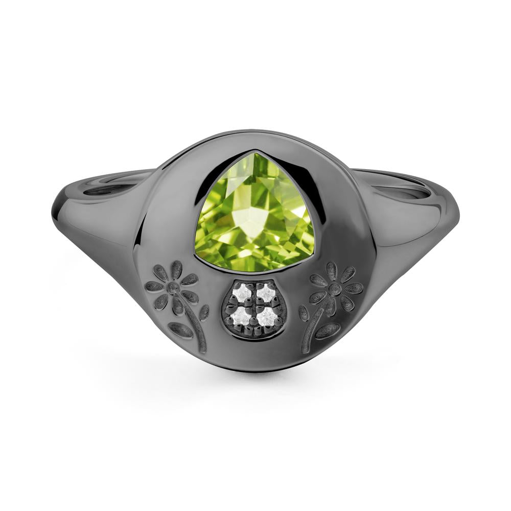 Bezel Set Peridot Signet Ring - LUO Jewelry #metal_black finish sterling silver