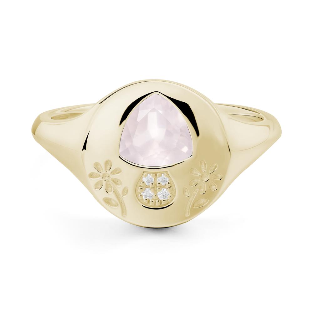 Trillion Cut Rose Quartz Signet Ring - LUO Jewelry #metal_14k yellow gold