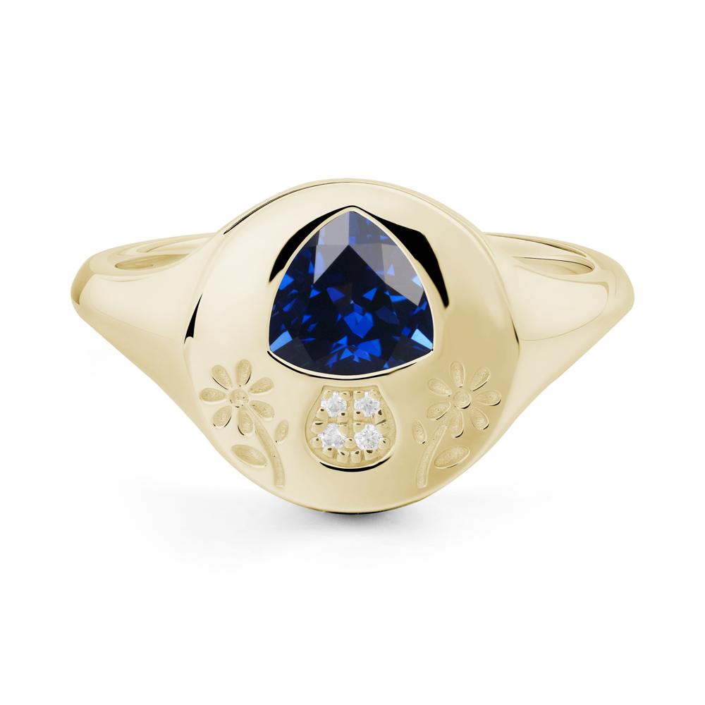 Trillion Cut Sapphire Signet Ring - LUO Jewelry #metal_14k yellow gold