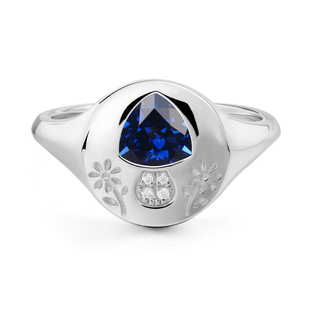Trillion Cut Sapphire Signet Ring - LUO Jewelry #metal_18k white gold