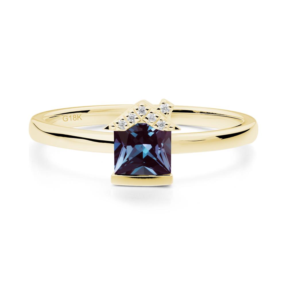 Creative Princess Cut Alexandrite Ring - LUO Jewelry #metal_18k yellow gold