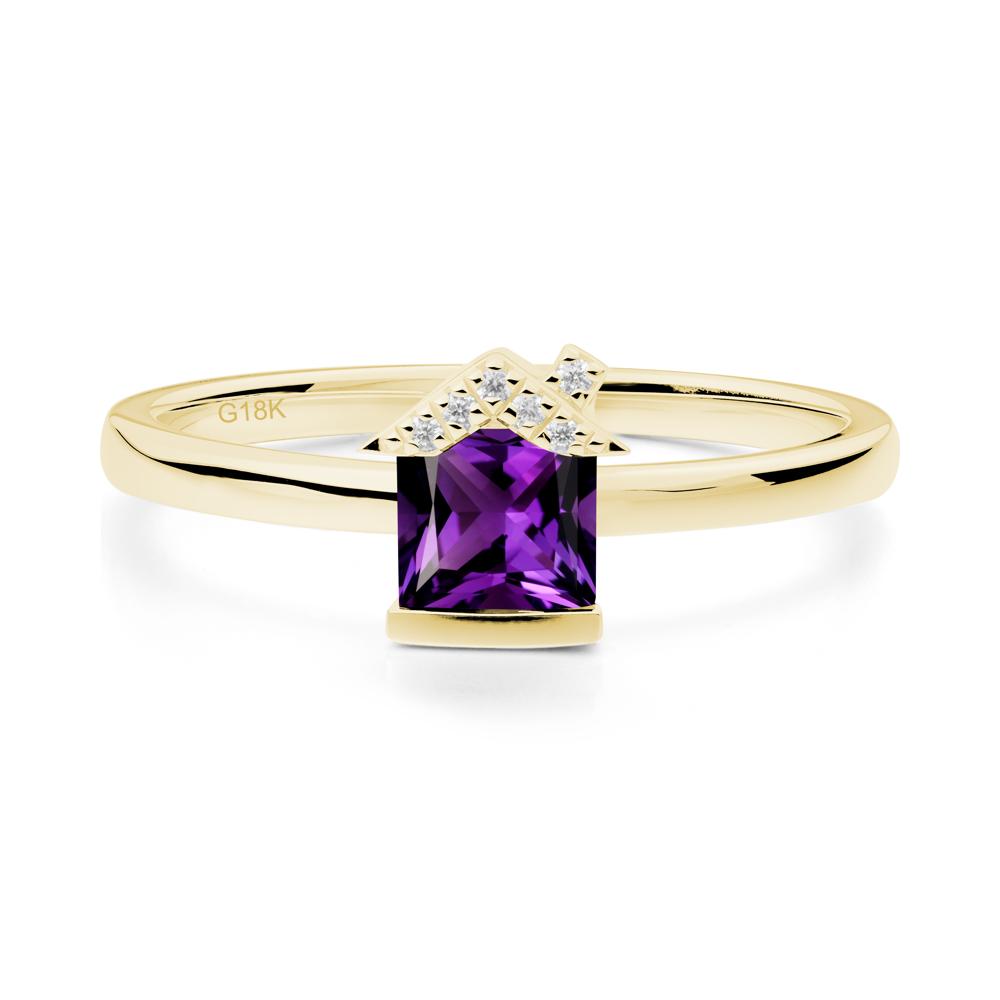 Creative Princess Cut Amethyst Ring - LUO Jewelry #metal_18k yellow gold