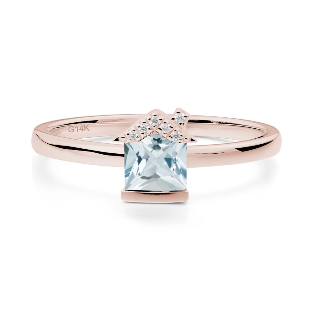 Creative Princess Cut Aquamarine Ring - LUO Jewelry #metal_14k rose gold