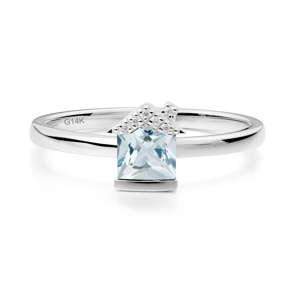Creative Princess Cut Aquamarine Ring - LUO Jewelry #metal_14k white gold