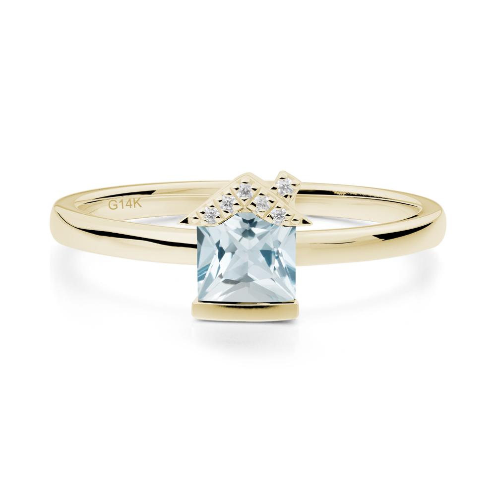 Creative Princess Cut Aquamarine Ring - LUO Jewelry #metal_14k yellow gold
