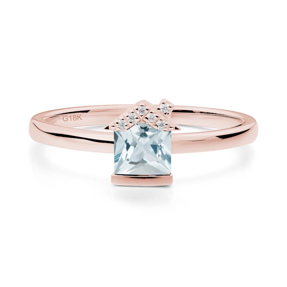Creative Princess Cut Aquamarine Ring - LUO Jewelry #metal_18k rose gold
