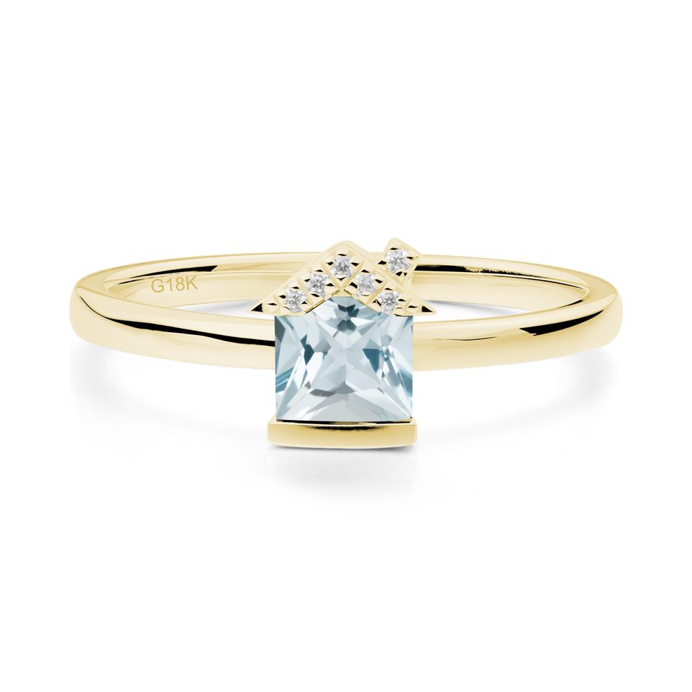 Creative Princess Cut Aquamarine Ring - LUO Jewelry #metal_18k yellow gold