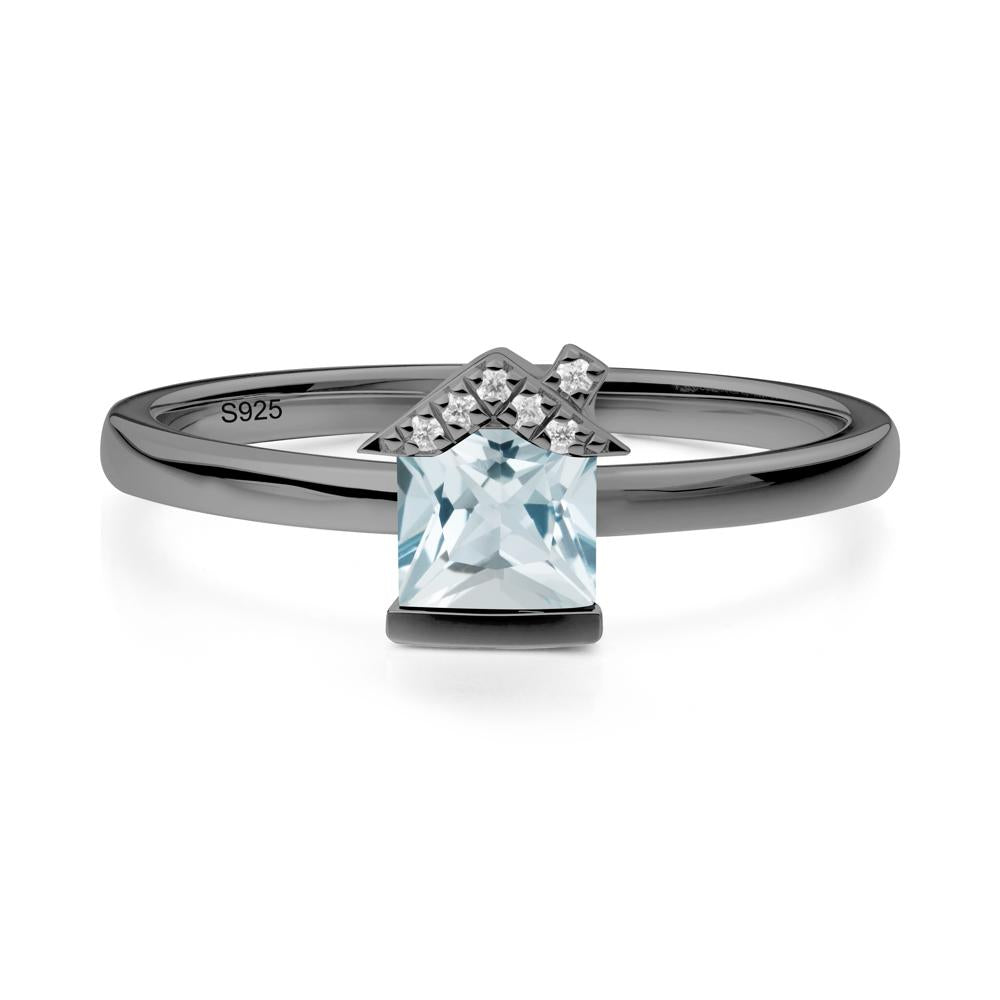 Creative Princess Cut Aquamarine Ring - LUO Jewelry #metal_black finish sterling silver