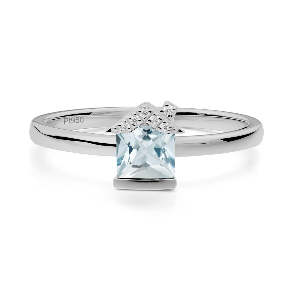 Creative Princess Cut Aquamarine Ring - LUO Jewelry #metal_platinum