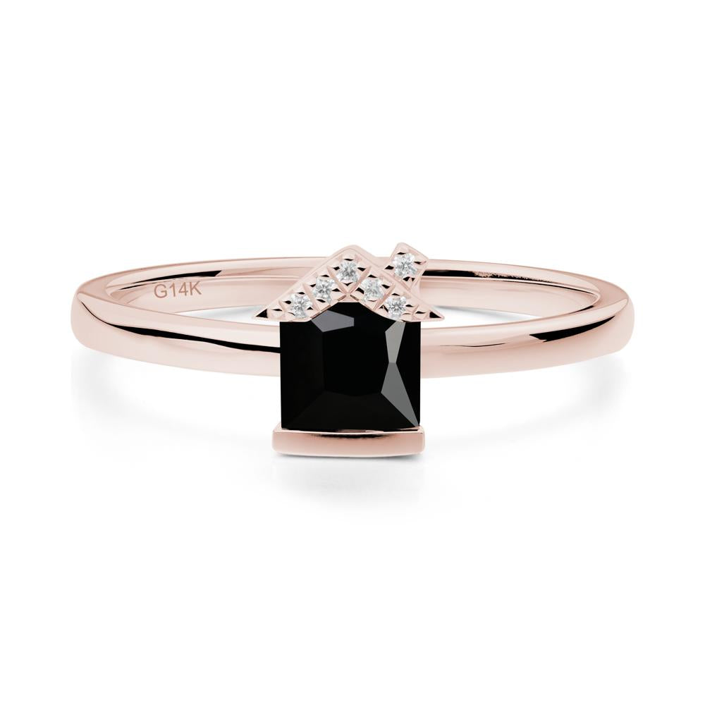 Bezel Set Princess Cut Black Spinel Ring - LUO Jewelry #metal_14k rose gold