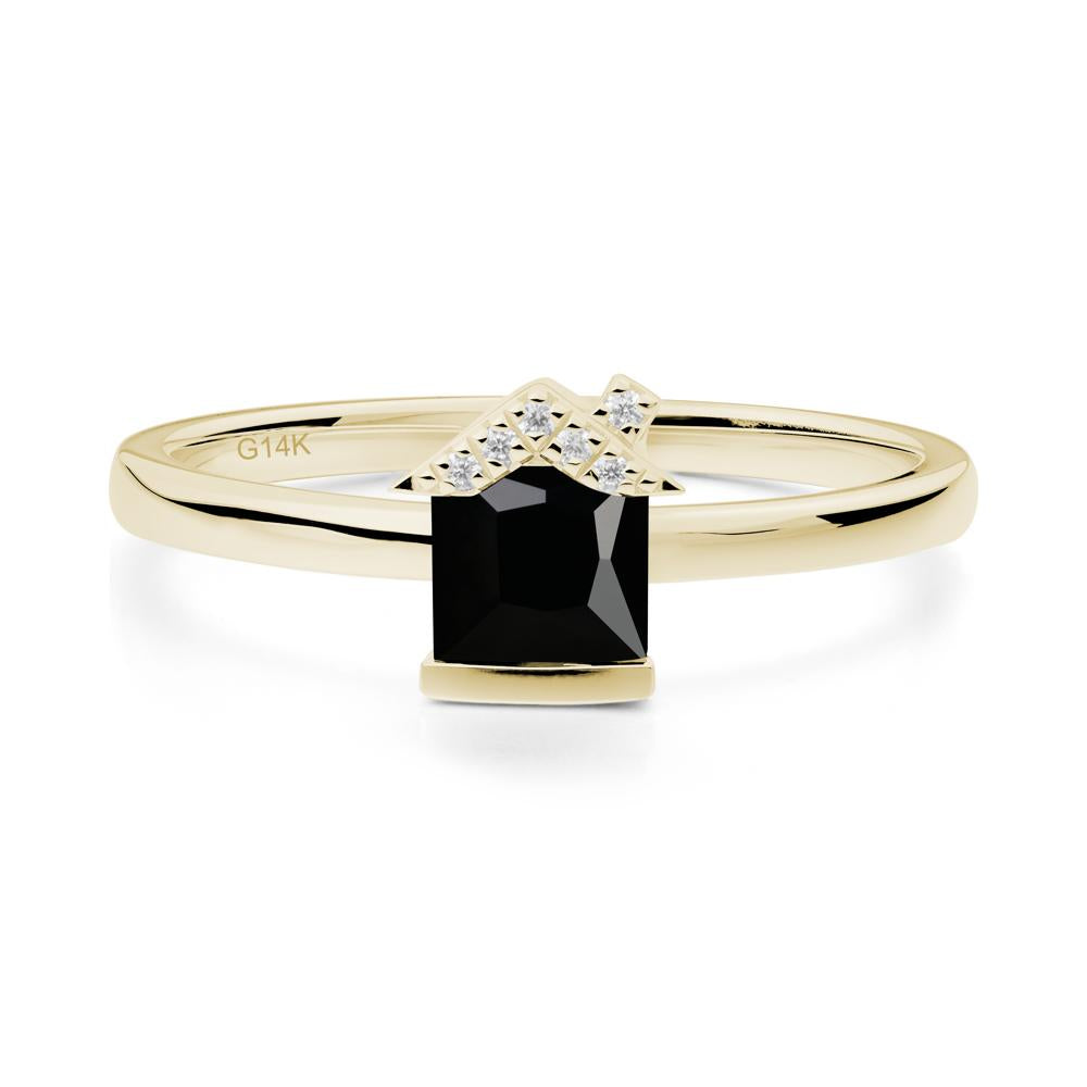 Bezel Set Princess Cut Black Spinel Ring - LUO Jewelry #metal_14k yellow gold