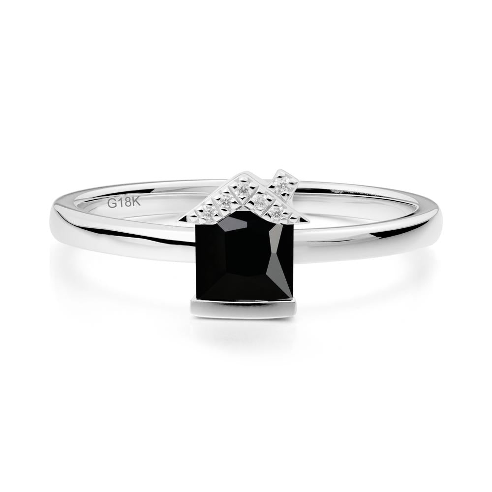Bezel Set Princess Cut Black Spinel Ring - LUO Jewelry #metal_18k white gold