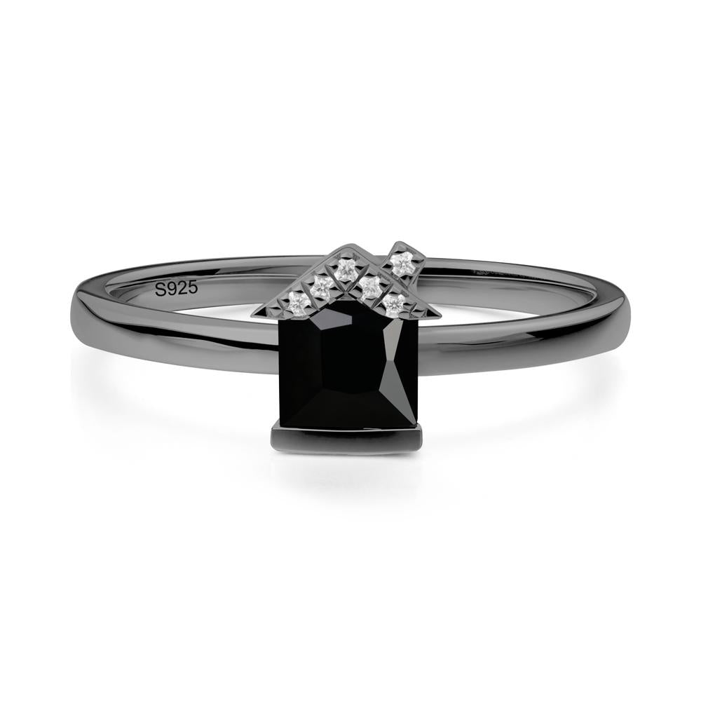 Bezel Set Princess Cut Black Spinel Ring - LUO Jewelry #metal_black finish sterling silver