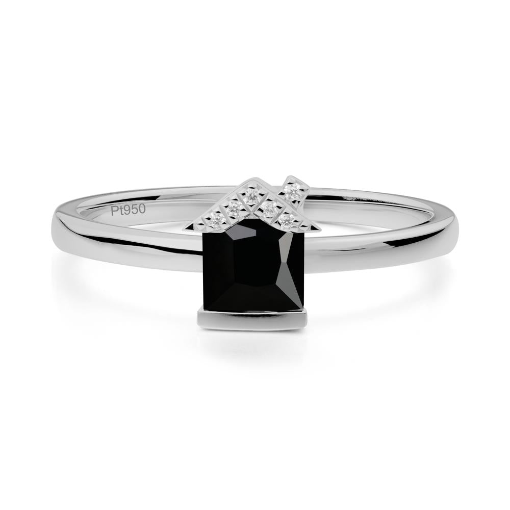 Bezel Set Princess Cut Black Spinel Ring - LUO Jewelry #metal_platinum