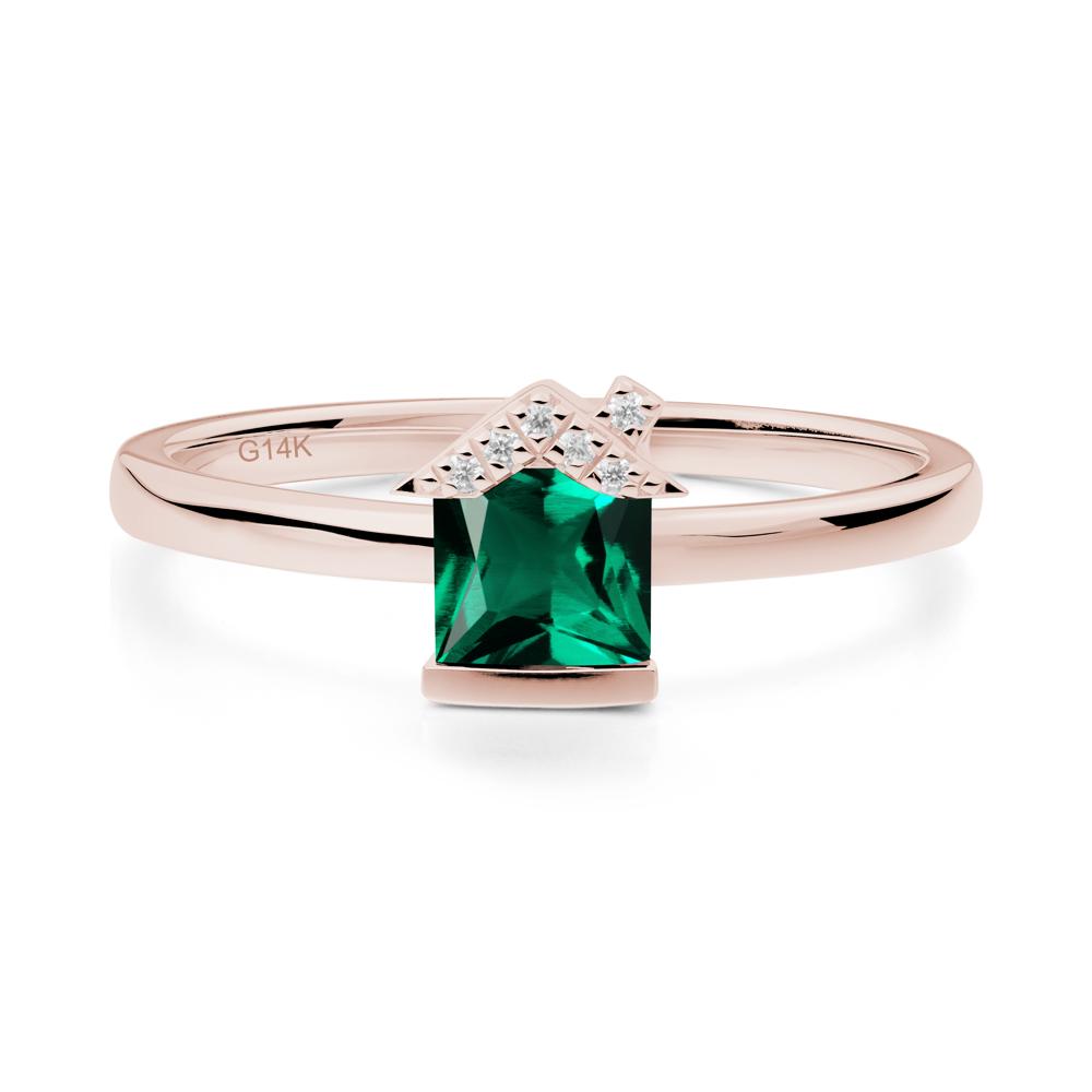 Bezel Set Princess Cut Emerald Ring - LUO Jewelry #metal_14k rose gold
