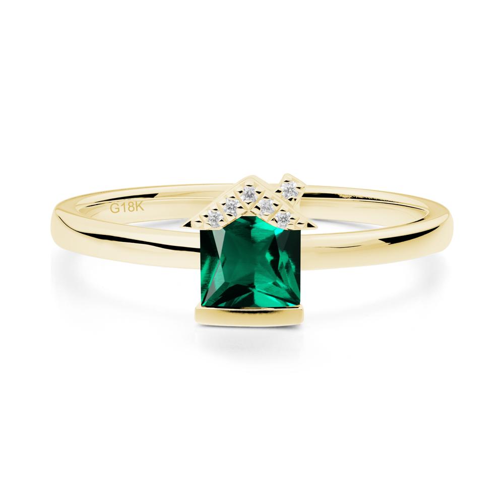 Bezel Set Princess Cut Emerald Ring - LUO Jewelry #metal_18k yellow gold