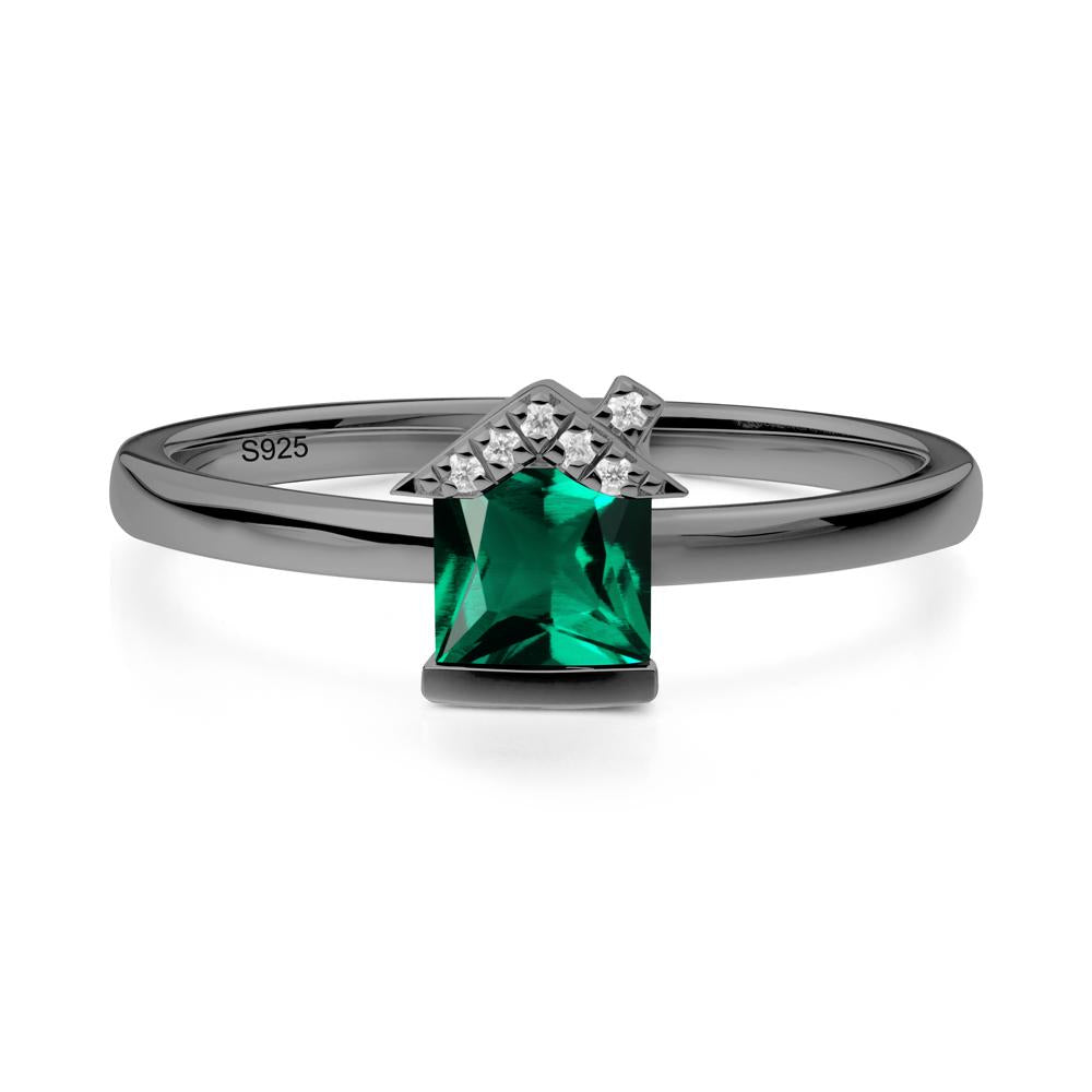 Bezel Set Princess Cut Emerald Ring - LUO Jewelry #metal_black finish sterling silver