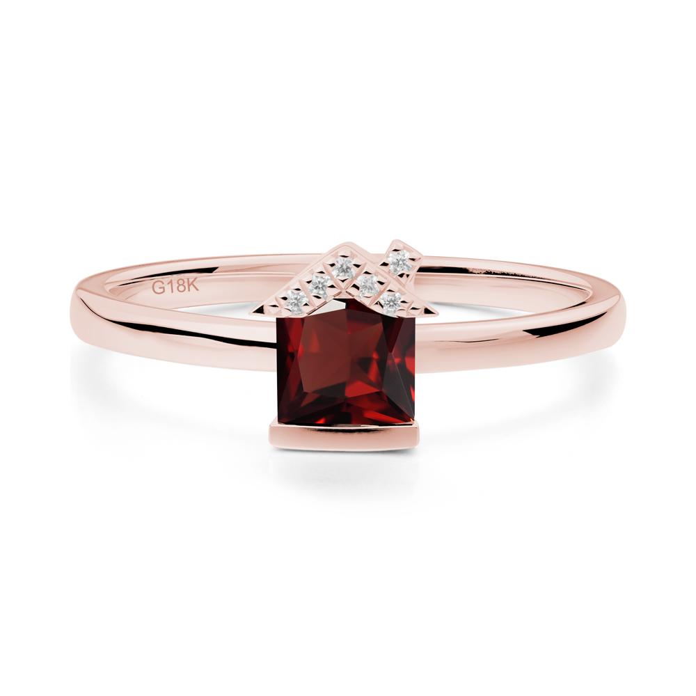Bezel Set Princess Cut Garnet Ring - LUO Jewelry #metal_18k rose gold