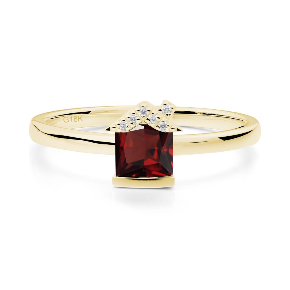 Bezel Set Princess Cut Garnet Ring - LUO Jewelry #metal_18k yellow gold