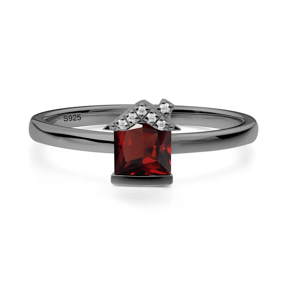 Bezel Set Princess Cut Garnet Ring - LUO Jewelry #metal_black finish sterling silver