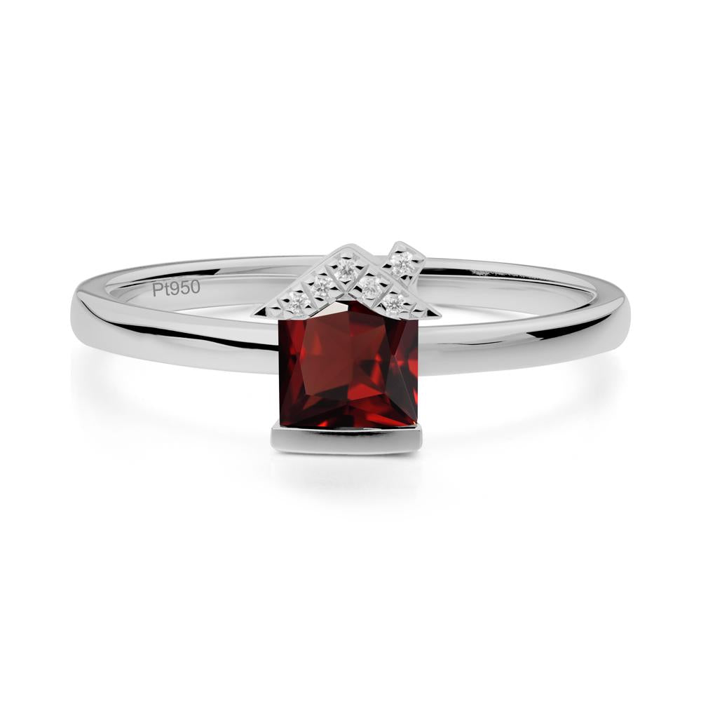 Bezel Set Princess Cut Garnet Ring - LUO Jewelry #metal_platinum