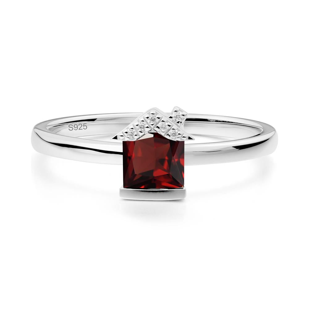 Bezel Set Princess Cut Garnet Ring - LUO Jewelry #metal_sterling silver