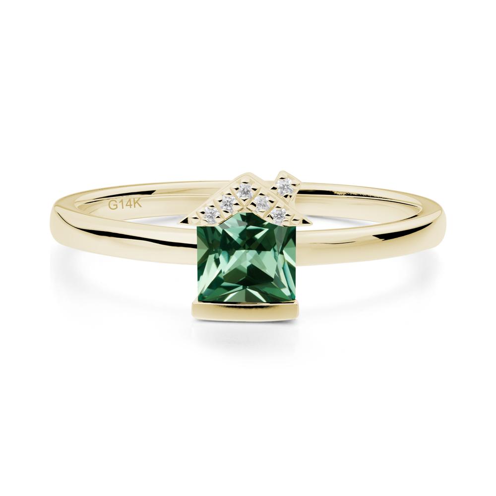 Bezel Set Princess Cut Green Sapphire Ring - LUO Jewelry #metal_14k yellow gold