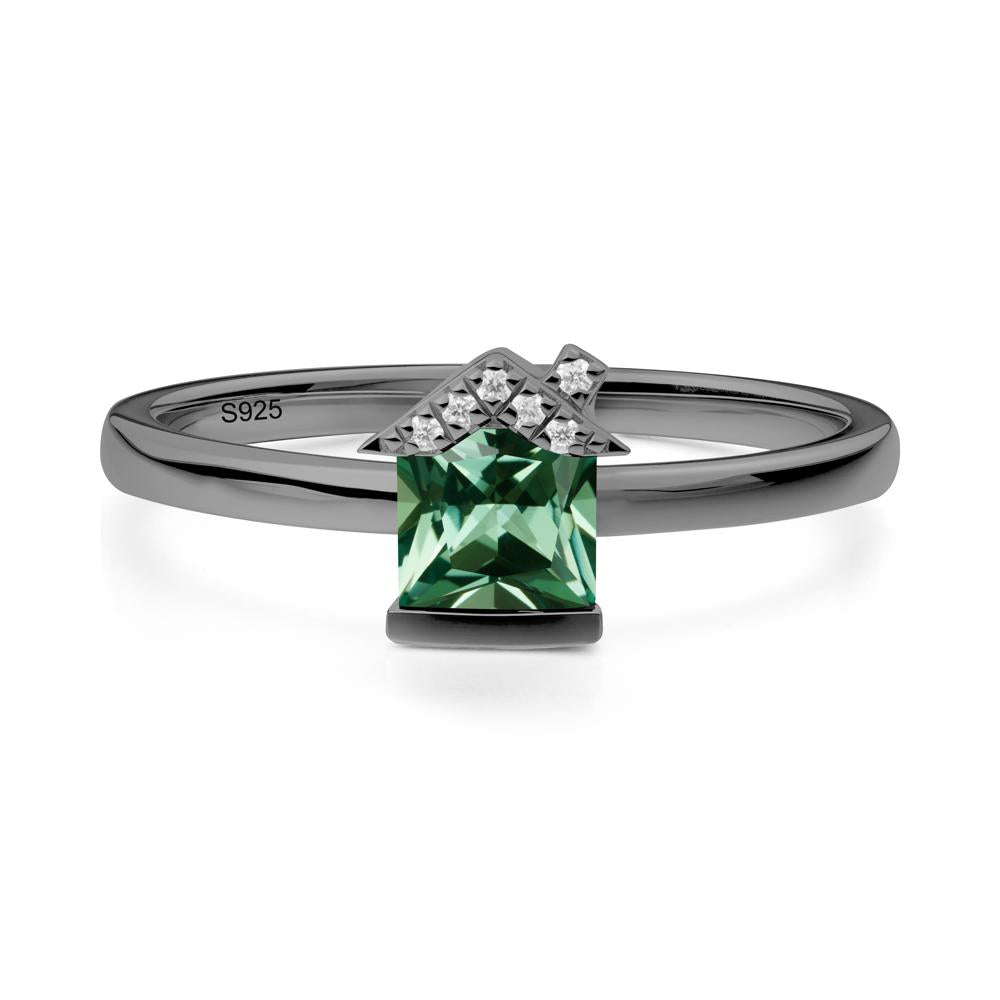 Bezel Set Princess Cut Green Sapphire Ring - LUO Jewelry #metal_black finish sterling silver