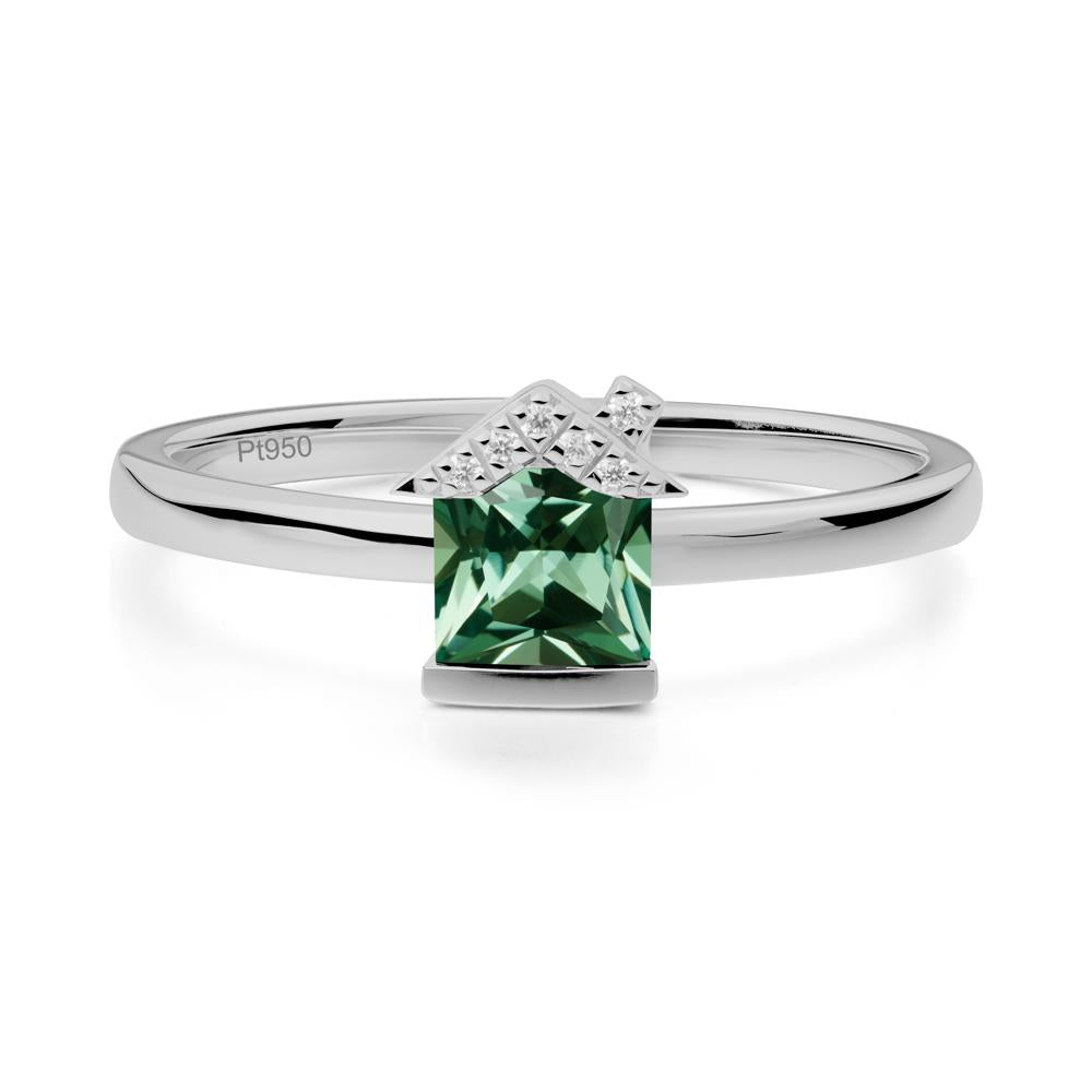 Bezel Set Princess Cut Green Sapphire Ring - LUO Jewelry #metal_platinum