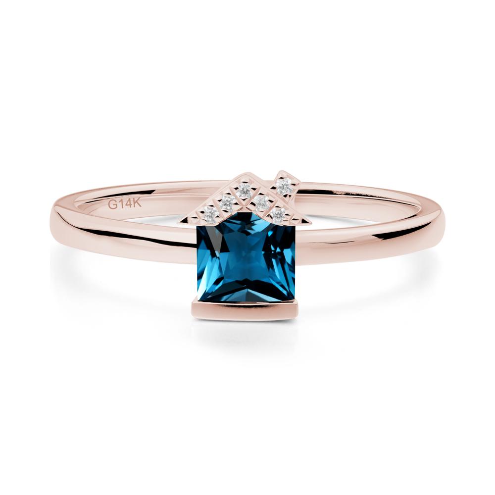 Bezel Set Princess Cut London Blue Topaz Ring - LUO Jewelry #metal_14k rose gold