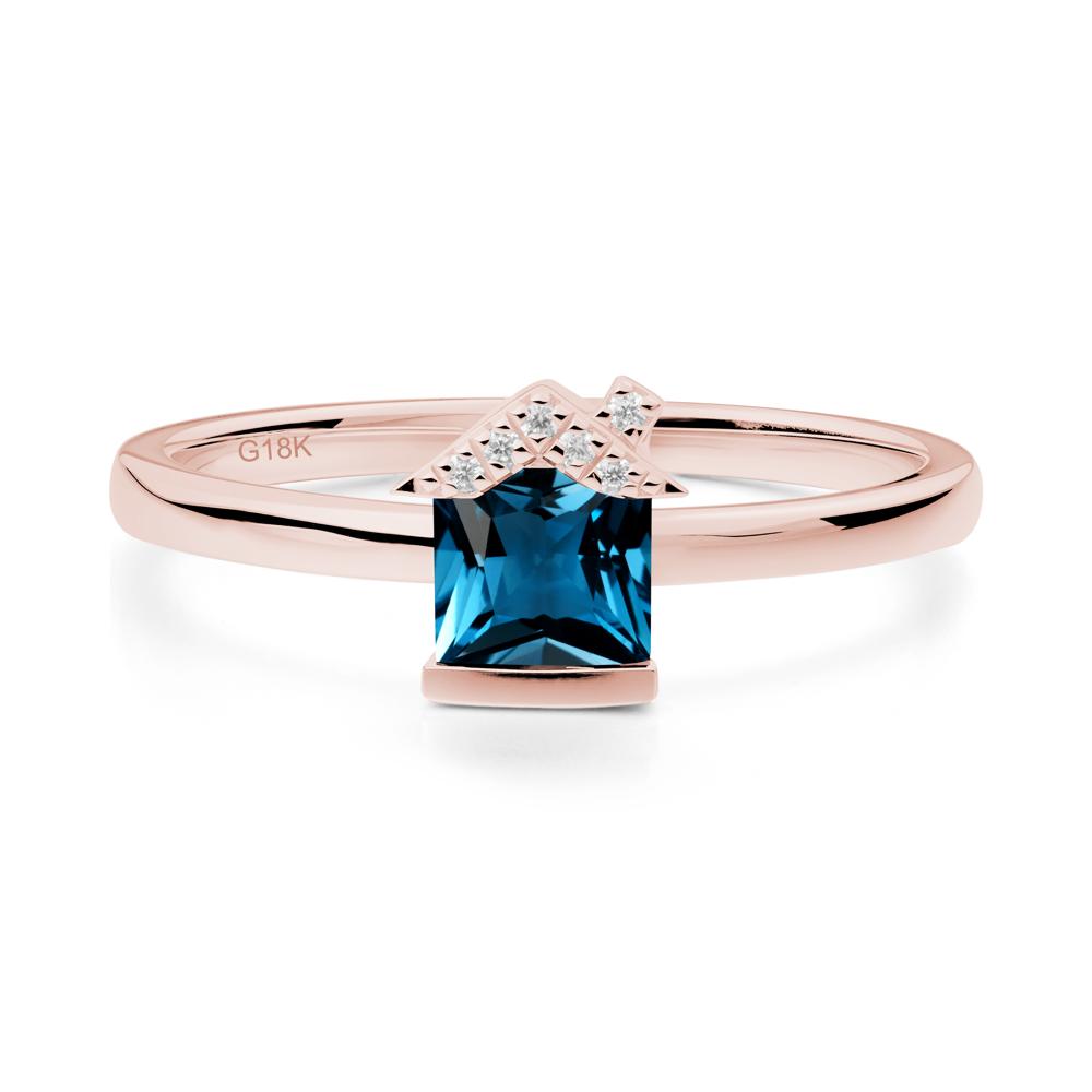 Bezel Set Princess Cut London Blue Topaz Ring - LUO Jewelry #metal_18k rose gold