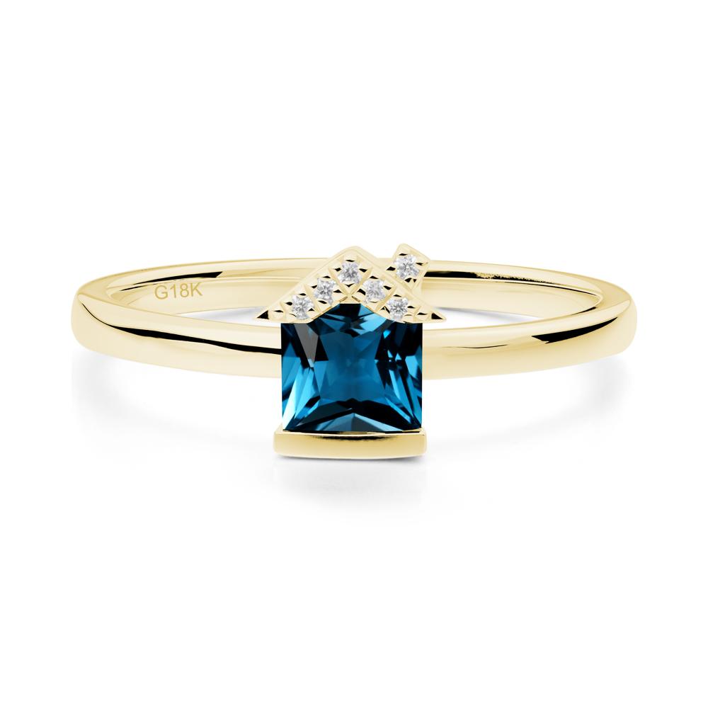 Bezel Set Princess Cut London Blue Topaz Ring - LUO Jewelry #metal_18k yellow gold