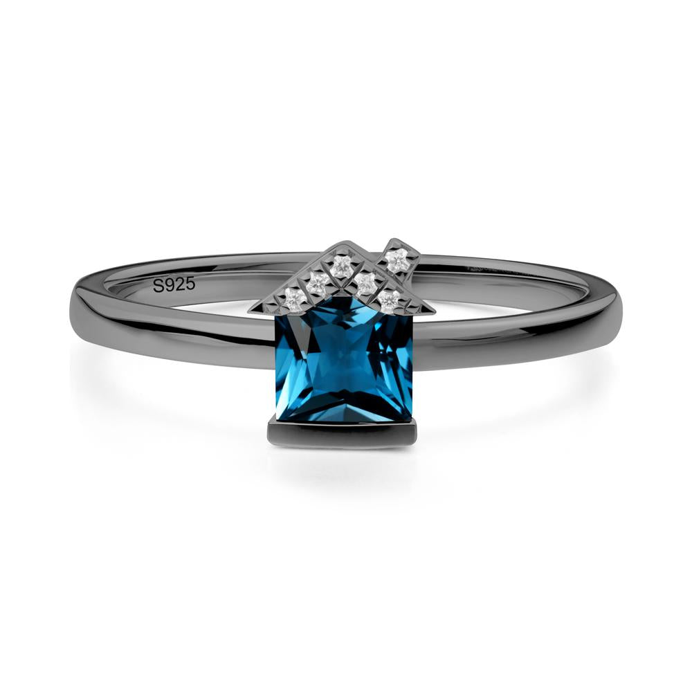 Bezel Set Princess Cut London Blue Topaz Ring - LUO Jewelry #metal_black finish sterling silver