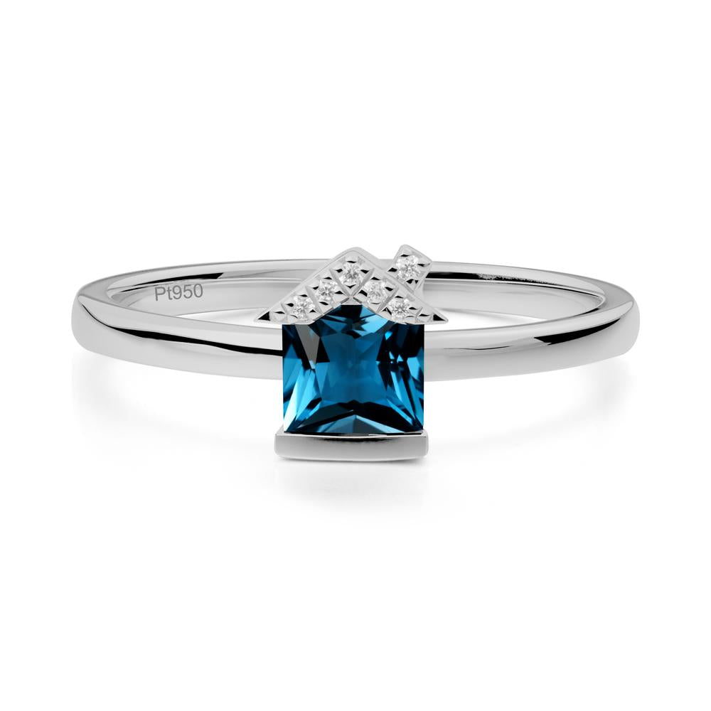 Bezel Set Princess Cut London Blue Topaz Ring - LUO Jewelry #metal_platinum