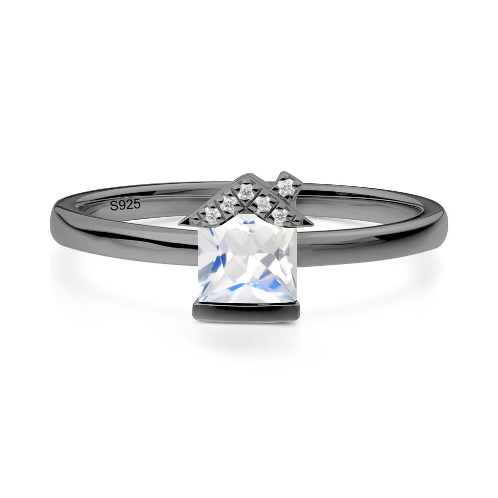 Creative Princess Cut Moonstone Ring - LUO Jewelry #metal_black finish sterling silver