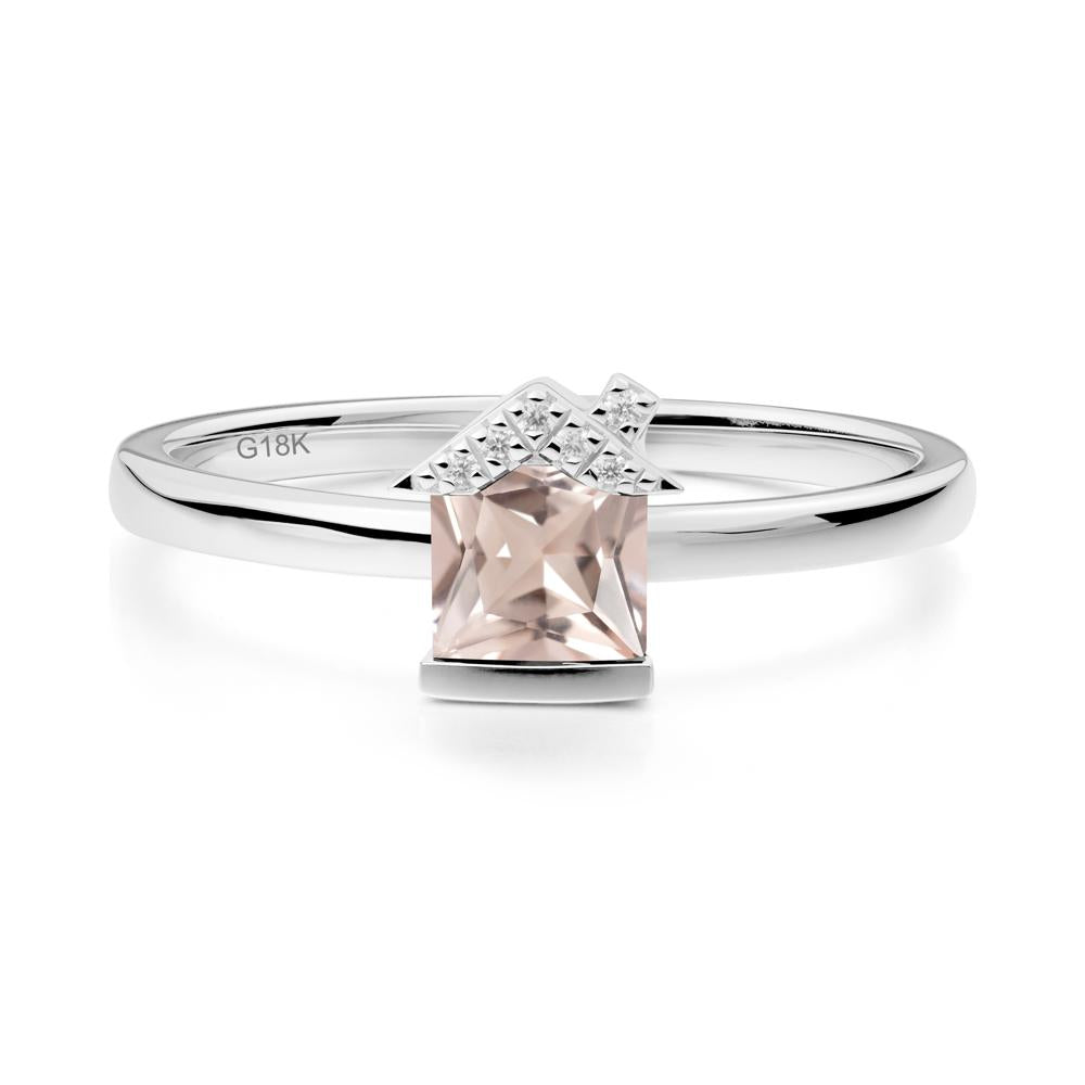 Bezel Set Princess Cut Morganite Ring - LUO Jewelry #metal_18k white gold