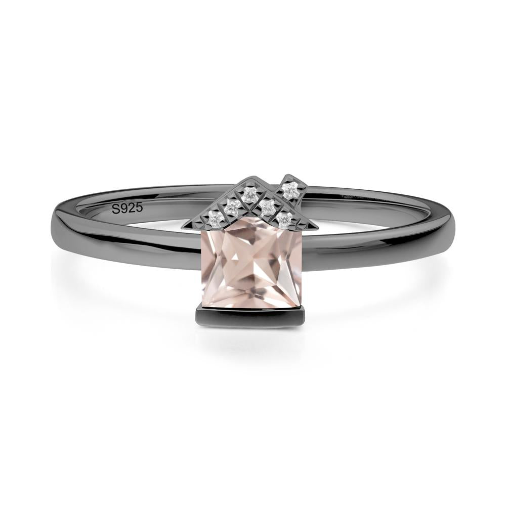 Bezel Set Princess Cut Morganite Ring - LUO Jewelry #metal_black finish sterling silver