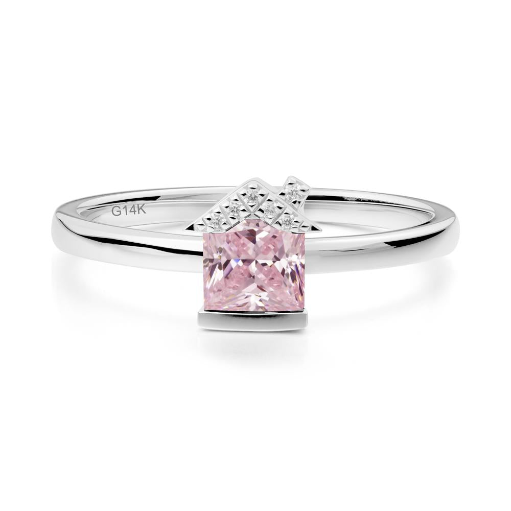 Creative Princess Cut Pink Cubic Zirconia Ring - LUO Jewelry #metal_14k white gold