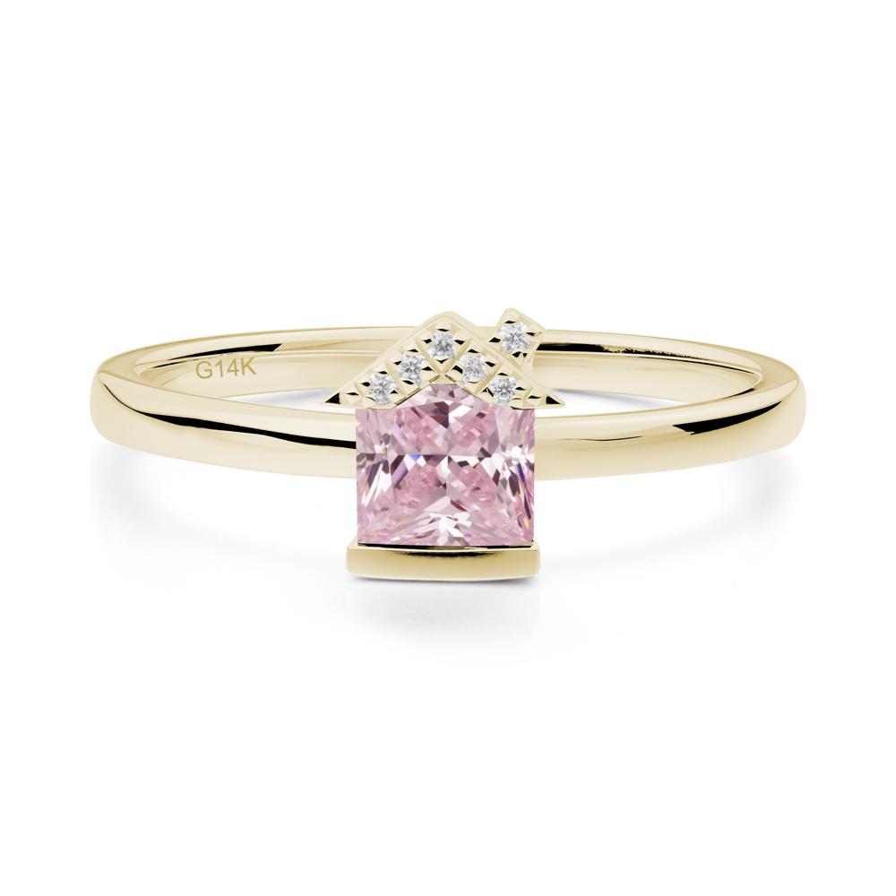 Creative Princess Cut Pink Cubic Zirconia Ring - LUO Jewelry #metal_14k yellow gold