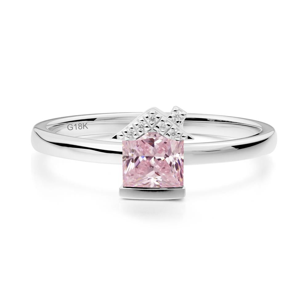 Creative Princess Cut Pink Cubic Zirconia Ring - LUO Jewelry #metal_18k white gold
