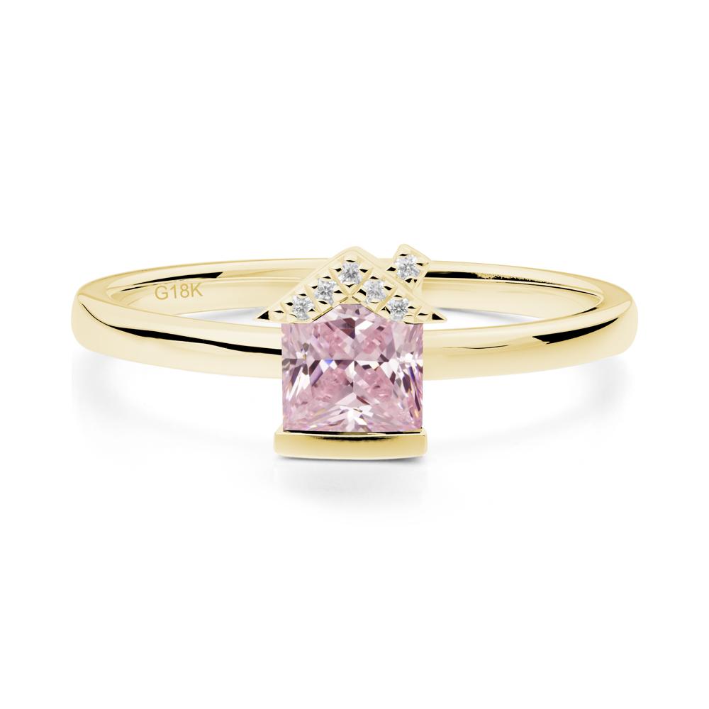 Creative Princess Cut Pink Cubic Zirconia Ring - LUO Jewelry #metal_18k yellow gold