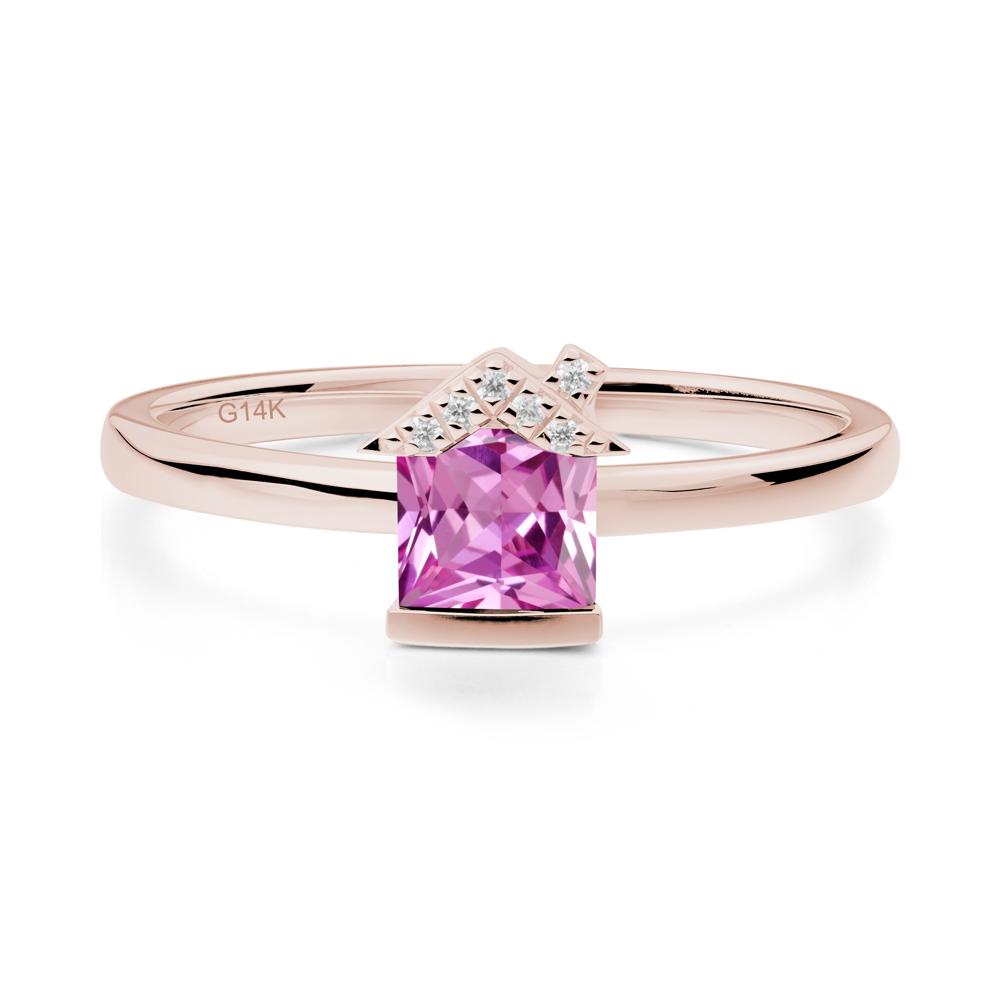 Bezel Set Princess Cut Pink Sapphire Ring - LUO Jewelry #metal_14k rose gold