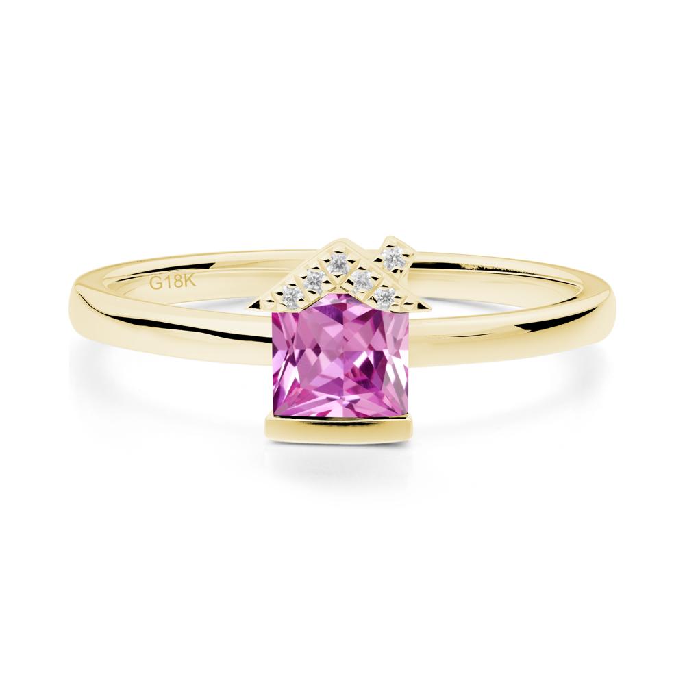 Bezel Set Princess Cut Pink Sapphire Ring - LUO Jewelry #metal_18k yellow gold