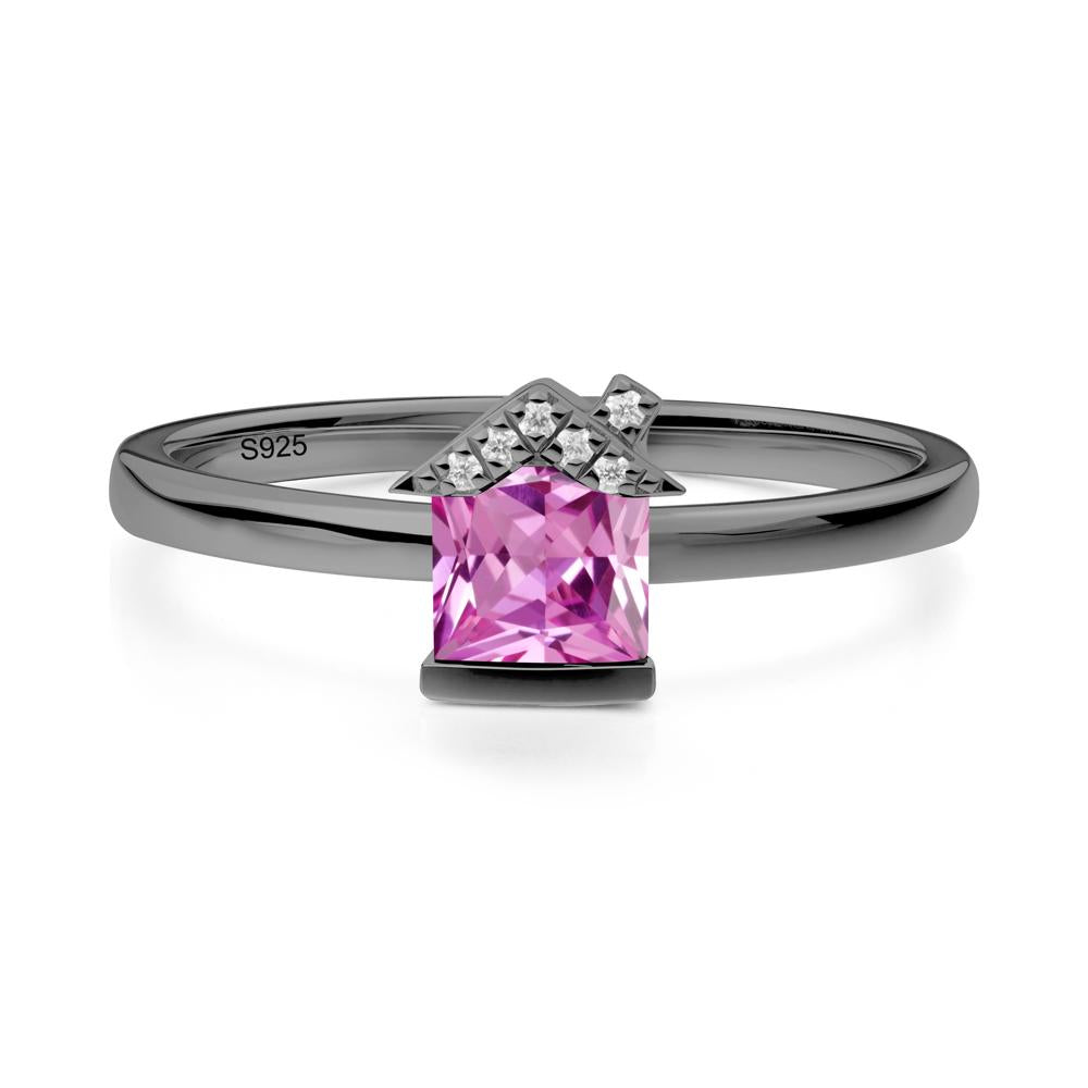 Bezel Set Princess Cut Pink Sapphire Ring - LUO Jewelry #metal_black finish sterling silver