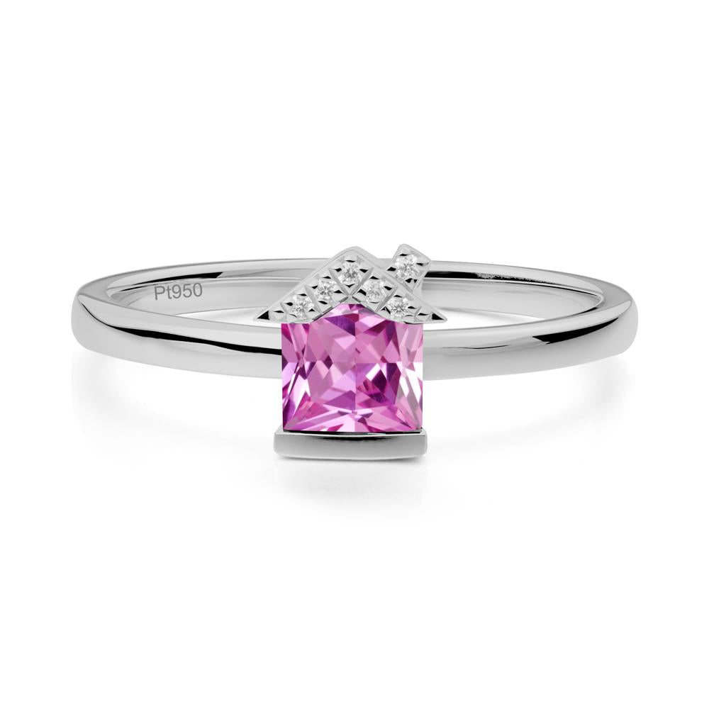 Bezel Set Princess Cut Pink Sapphire Ring - LUO Jewelry #metal_platinum