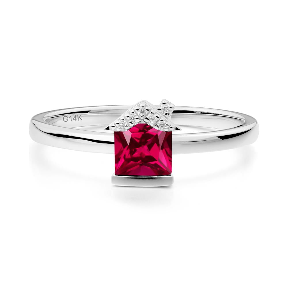 Creative Princess Cut Ruby Ring - LUO Jewelry #metal_14k white gold
