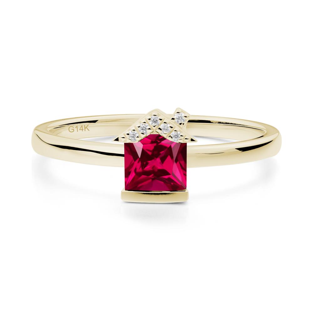 Creative Princess Cut Ruby Ring - LUO Jewelry #metal_14k yellow gold