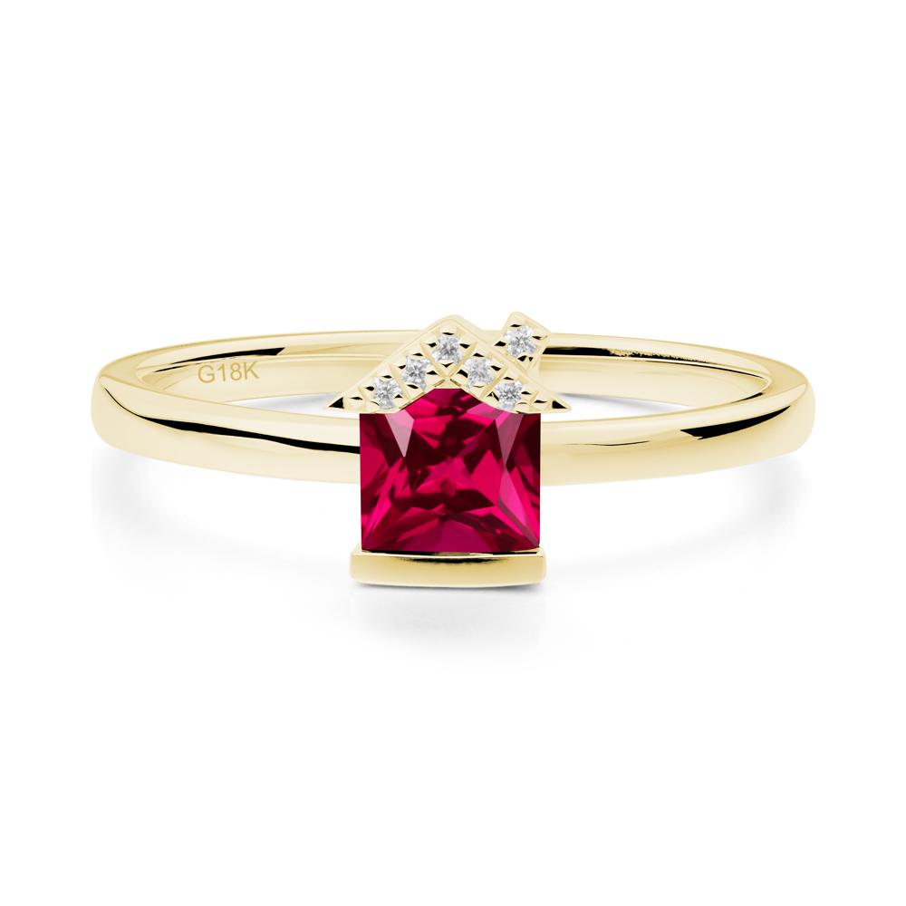 Creative Princess Cut Ruby Ring - LUO Jewelry #metal_18k yellow gold